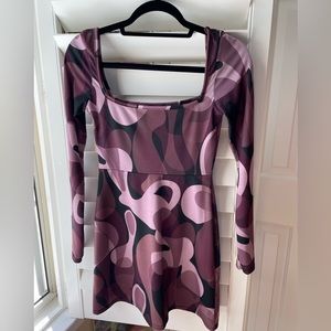 purple swirly long sleeve dress